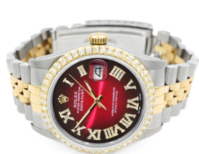 Rolex Red Datejust 36MM w/ Diamond Bezel - Shryne Diamanti & Co.