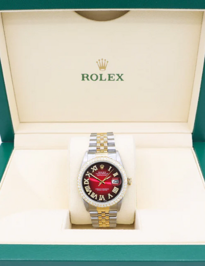 Rolex Red Datejust 36MM w/ Diamond Bezel - Shryne Diamanti & Co.