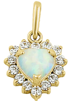 14K Yellow Gold White Opal Halo Heart - Shryne Diamanti & Co.