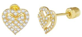 14K Heart Stud Earrings W. Screw Back - Shryne Diamanti & Co.
