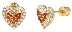 14K Heart Stud Earrings W. Screw Back - Shryne Diamanti & Co.