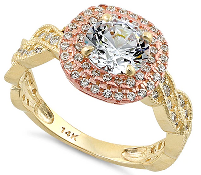 14K Two Tone Yellow & Rose Gold Engagement Ring - Shryne Diamanti & Co.