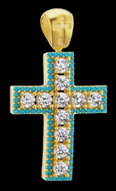 STERLING SILVER CLASSIC CROSS WITH LIGHT BLUE STONES - Shryne Diamanti & Co.