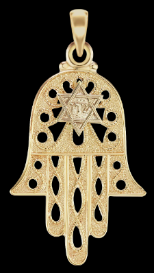 14K GOLD HAND OF GOD HAMSA WITH STAR OF DAVID SET - Shryne Diamanti & Co.